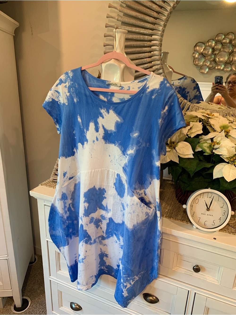 Linen Blue & White Tie-Dye Midi Dress